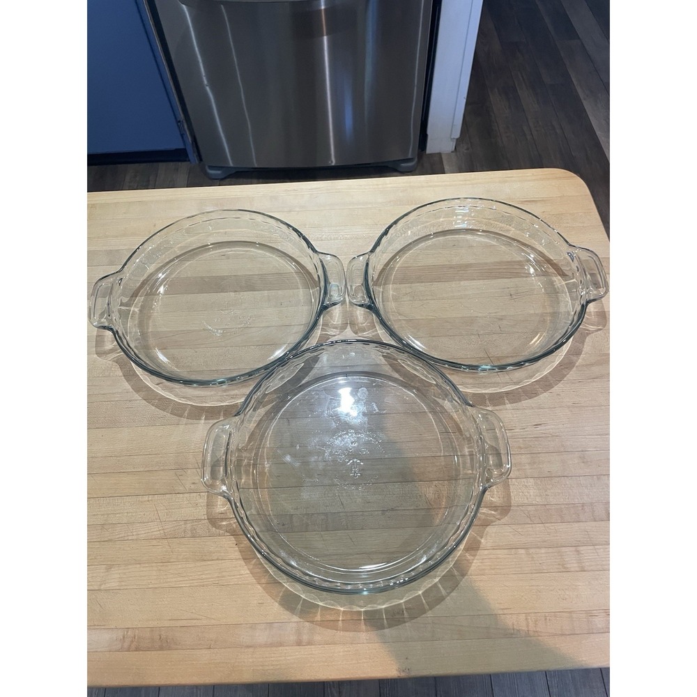 3 Anchor Hocking Ovenware 9.5" Clear Deep Pie Plates Glass Baking Dishes